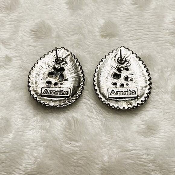 Amrita Singh Signed Gunmetal Gray Crystal Teardrop Earrings-NEW - Picture 2 of 3